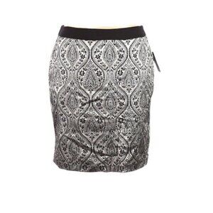 Worthington Black Silver Paisley Jacquard Career Pencil Skirt Size 16 petite